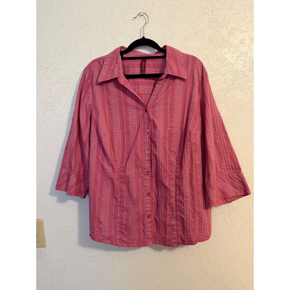 Gitano Womens Pink Textured Stripe Button Down 3/4 Sleeve Shirt Size 18/20W